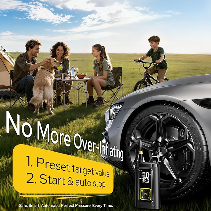 Tire Inflator Portable Air Compressor for Car Tires, 150PSI Digital Tire Pump with Gauge, LED Light, Auto Shut-Off, Fast Bike Air Pump for Car Tires, Motorcycle, Bike, Balls, Emergency Use
