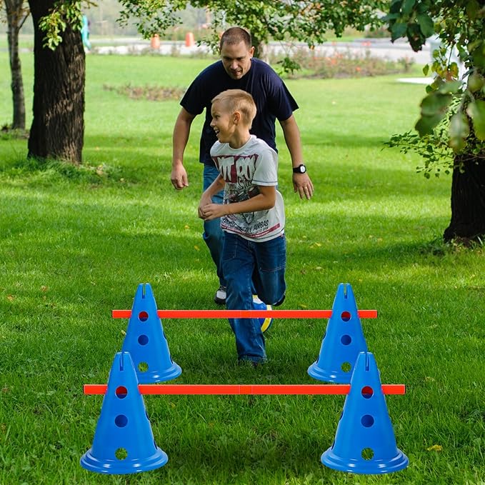 Dog Agility Hurdle Cone Set Dog Agility Course Backyard Set with Height Adjustable Include 12 Cones 6 Rods Training Equipment for Pet Obstacle Course Outdoor Games(Blue, Orange)