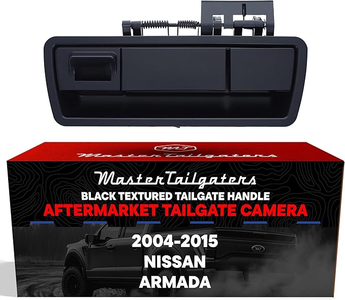 Master Tailgaters Black Tailgate Handle with Backup Camera Replacement for Nissan Armada (2004-2015) | IP68 Waterproof | Parking Grid Lines Available | Easy to Install