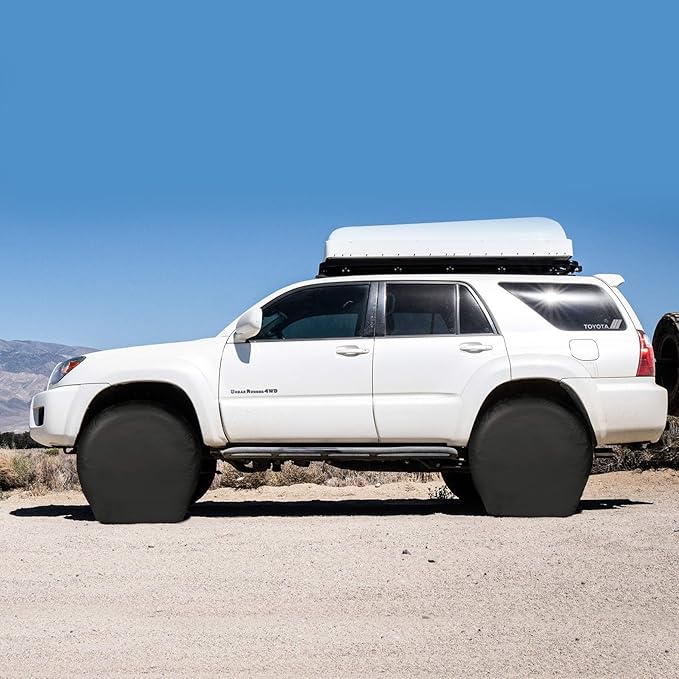 Explore Land Tire Covers 4 Pack - Tough Wheel Protector for Truck, SUV, Trailer, Camper, RV Universal Fits Tire Diameters 23-25.75 inches, Black