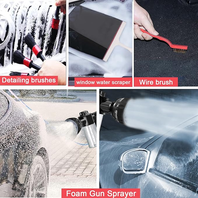 Car Wash Kit -Car Cleaning Kit Cars Washs Foam Gun Microfiber Sponge Cars Washing Kits Tire BrushTowels Complete Large Washs Mitt