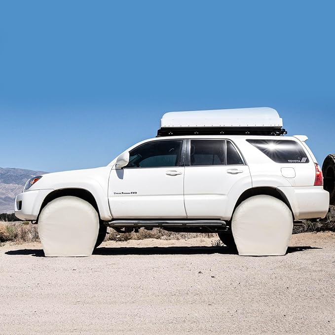 Explore Land Tire Covers 4 Pack - Tough Wheel Protector for Truck, SUV, Trailer, Camper, RV Universal Fits Tire Diameters 23-25.75 inches, White