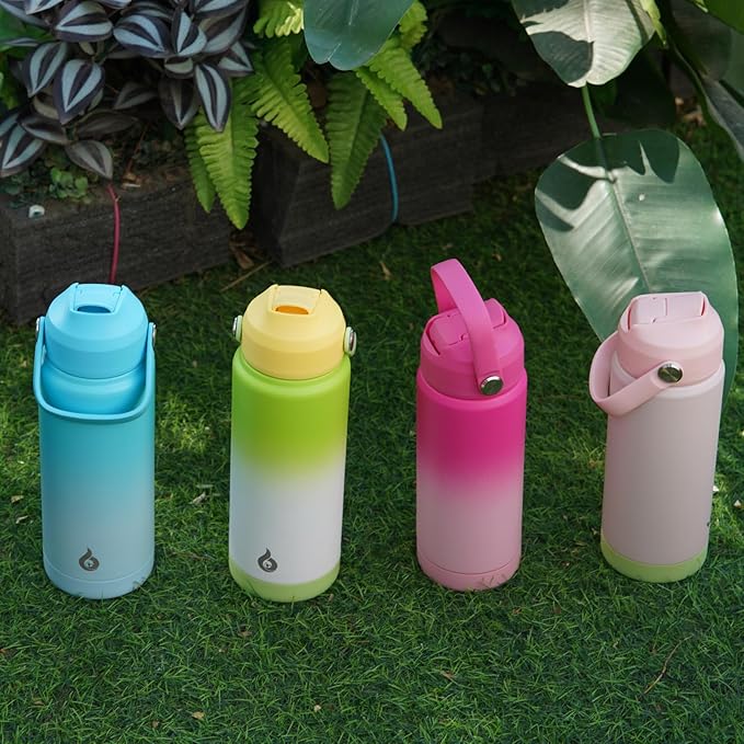 BJPKPK Insulated Water Bottle with Straw Lid, 18oz Thermo Water Bottles with Soft Nozzle, Flex Handle & Non-slip Boot, BPA Free Leak Proof Stainless Steel Metal Thermo, Tumblers, Cups,Cherry