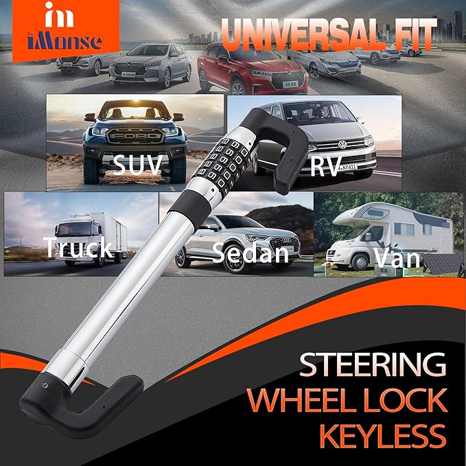 Steering Wheel Lock Anti-Theft Car Device, Steering Wheel Pedal Brake Password Lock, Steering Wheel to Pedal Within 17Inch to 33Inch Black