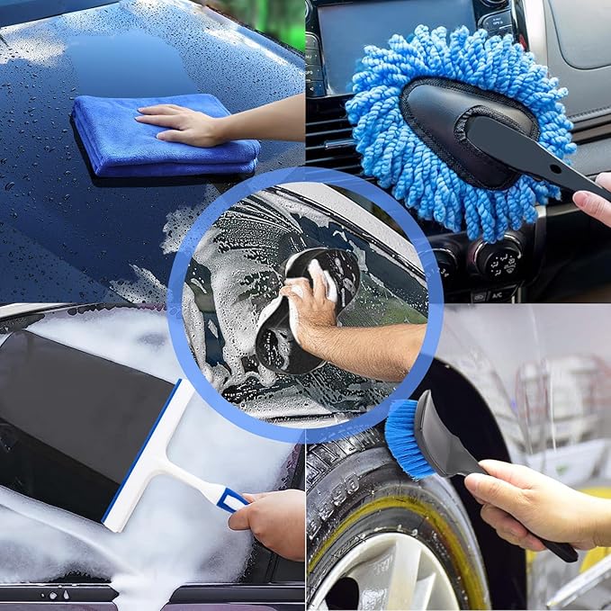 37Pcs Car Wash Detailing Kit Foam Gun Sprayer Long Handle Foldable Car Wash Brush Bucket Towels Tire Brush Wash Mitt Sponge Duster Brush Car Wash Kit is Complete Car Care Tools