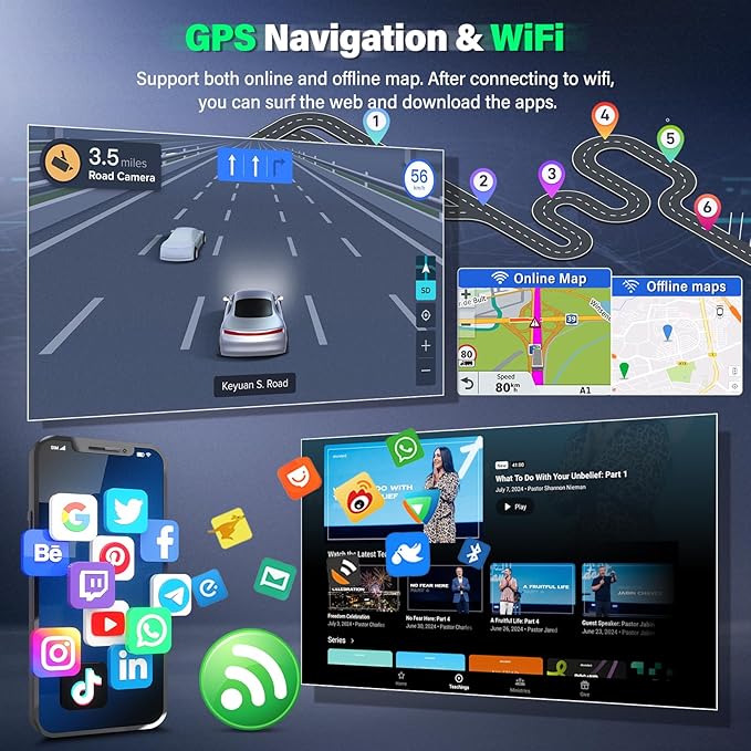 10'' Car Radio Stereo for Toyota Tacoma 2005-2015 with Wireless with Carplay Android Auto, Touch Screen Head Unit with Keys and Knobs, GPS Navigation, WiFi, EQ, BT, FM, SWC, Mic, Backup Cam 2+32GB