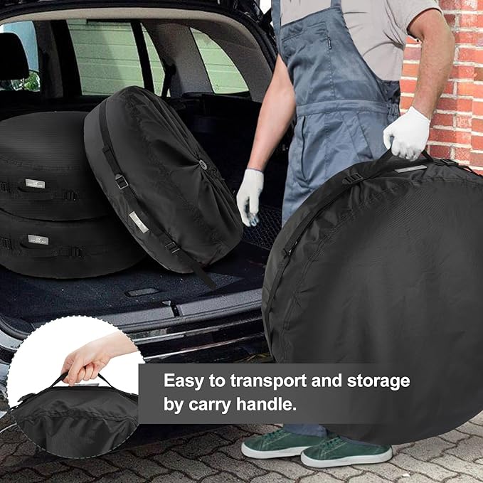 Explore Land Seasonal Tire Cover - Spare Tire Bag with Handle, Heavy Duty Winter Wheel Storage Tote Against Dust and Scratches, 4 Pack (Fits Diameters 32''-34.75'', Black)
