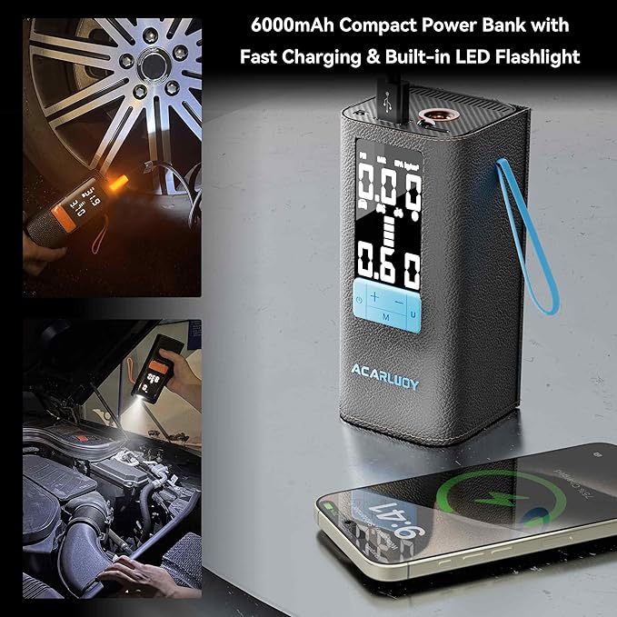 Portable Air Compressor for Car Tires - 3X Faster Inflation, Fit for Dodge Grand Caravan 2010-2025,6000mAh Battery, LCD Screen, LED Light,Auto Shutoff