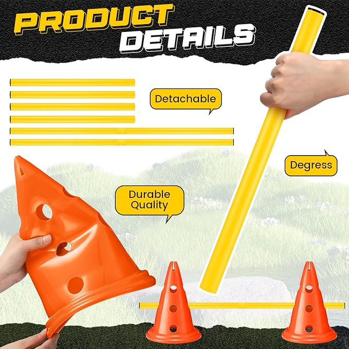 Dog Agility Hurdle Cone Set Dog Agility Course Backyard Set with Height Adjustable Include 12 Cones 6 Rods Training Equipment for Pet Obstacle Course Outdoor Games(Yellow, Yellow)