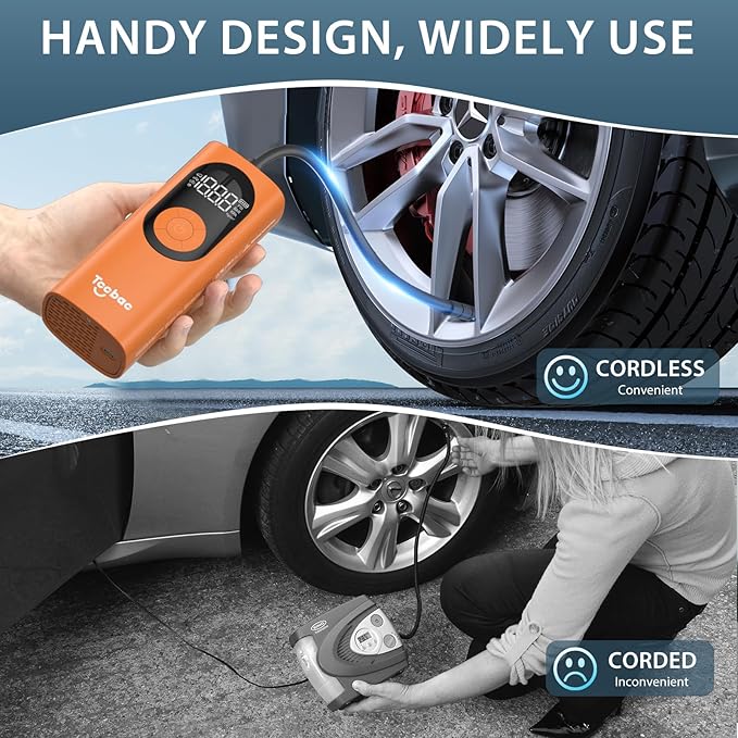 Tire Inflator Portable Air Compressor with Auto Shut-Off and Led Light, 150PSI Cordless Air Pump with Digital Pressure Gauge, 20s Fast Inflate Electric Bike Pump for Car, Motorcycle, Bicycle, Ball