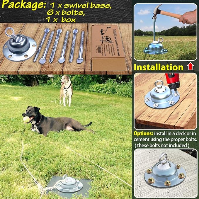 360° Swivel Dog Tie Out Cable and Stake - 50 Ft Dog Yard Leash and Stake Rust Proof for Small Medium Large Dogs - Petfect for Grass Yard Camping Outdoor
