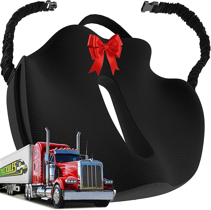 XL Truck Seat Cushion for Truck Driver Seat Cushion - Upgraded Back Support, CertiPUR-US® Certified - Thick Memory Foam, Pain Relief for Hours of Driving, Trucker Approved Big Rig - Black