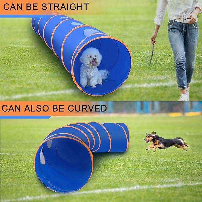 Dog Agility Tunnel with Ventilated mesh, Dog Agility Equipment, Dog Agility Training with Carry Bag (Blue+Orange)