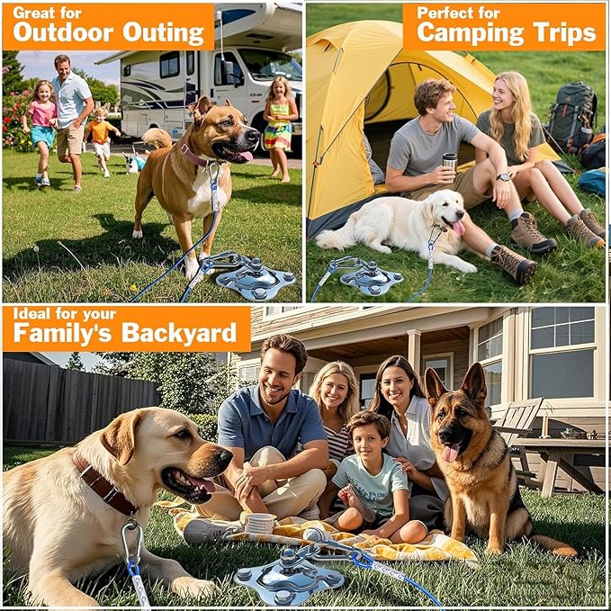 Dog Tie Out Cable and Stake,(up to 200lbs) with 30FT Tangle-Free Dog Runner for Yard,360° Swivel Anchor for Dogs,Stake for Dog Leash Ideal for Outdoor and Camping