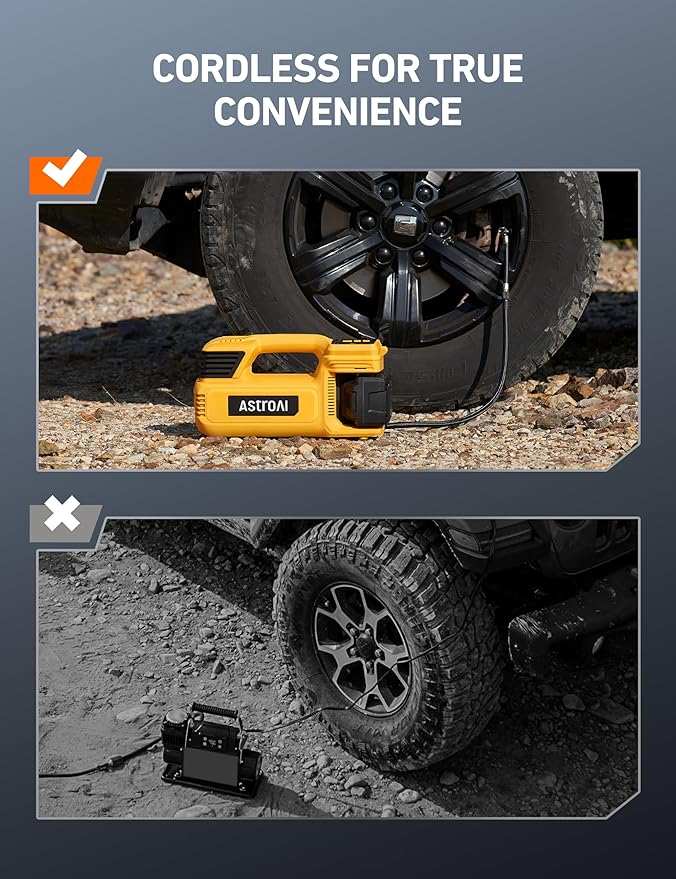 AstroAI TC4 Portable Air Compressor Tire Inflator, 470W 18V Cordless Air Pump for Truck Tires with 4000mAh Battery, 150PSI Heavy Duty Air Compressor with Digital Display for Car, RVs, SUV