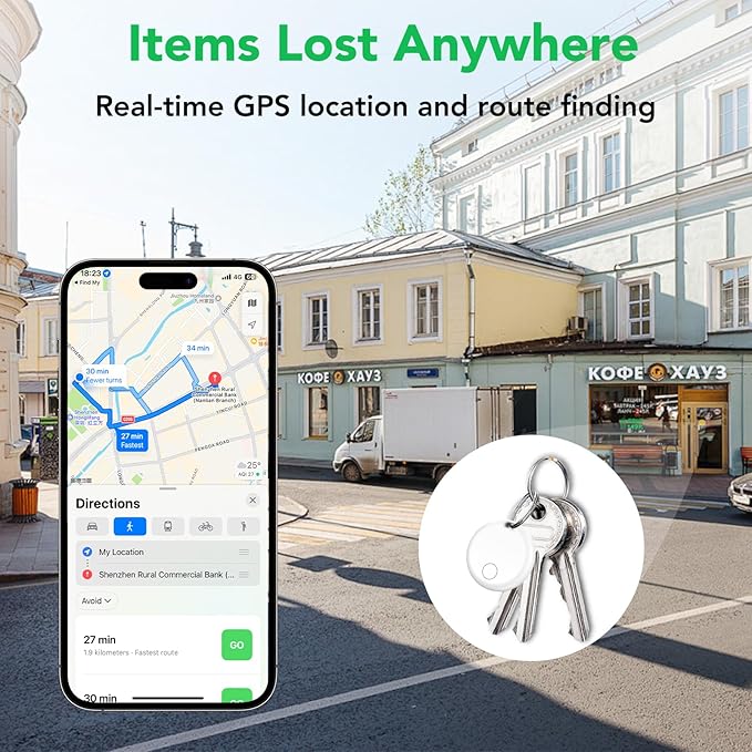 Air Tracker Tags-4 Pack: Smart Bluetooth Tracker, Item Finder Works with Apple Find My (iOS Only) App, Trakcer Tag Locator for Keys, Luggage, Satchel, weTag mini. (Not for Android Devices)
