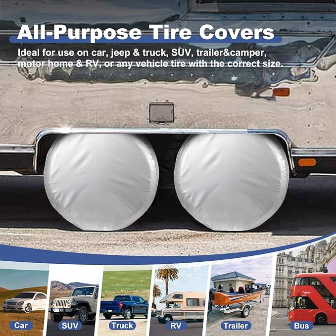 Explore Land Weatherproof Tire Covers 4 Pack Alumium Wheel Protector for Truck, SUV, Trailer, Camper, RV,S (Fits Diameter 23"-25.75") Silver, Set of 4