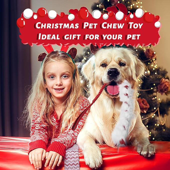 Wodoca Christmas Dog Tug Toys - Rope Toys for Aggressive Chewers, Xmas Pet Gifts, Large Dog Chew Toy, Ideal for Training, Hand Made (Red)