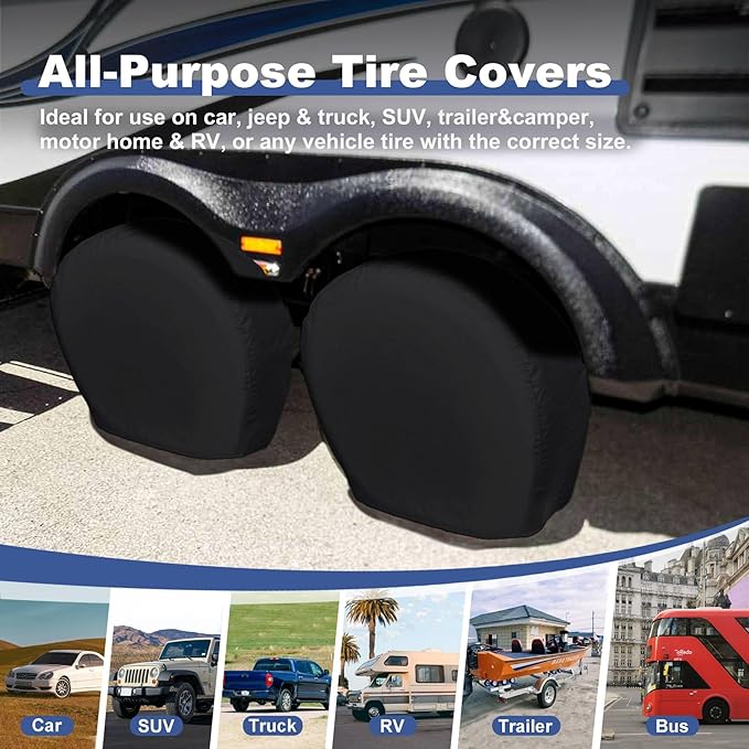 Explore Land Tire Covers 4 Pack - Tough Wheel Protector for Truck, SUV, Trailer, Camper, RV Universal Fits Tire Diameters 23-25.75 inches, Black