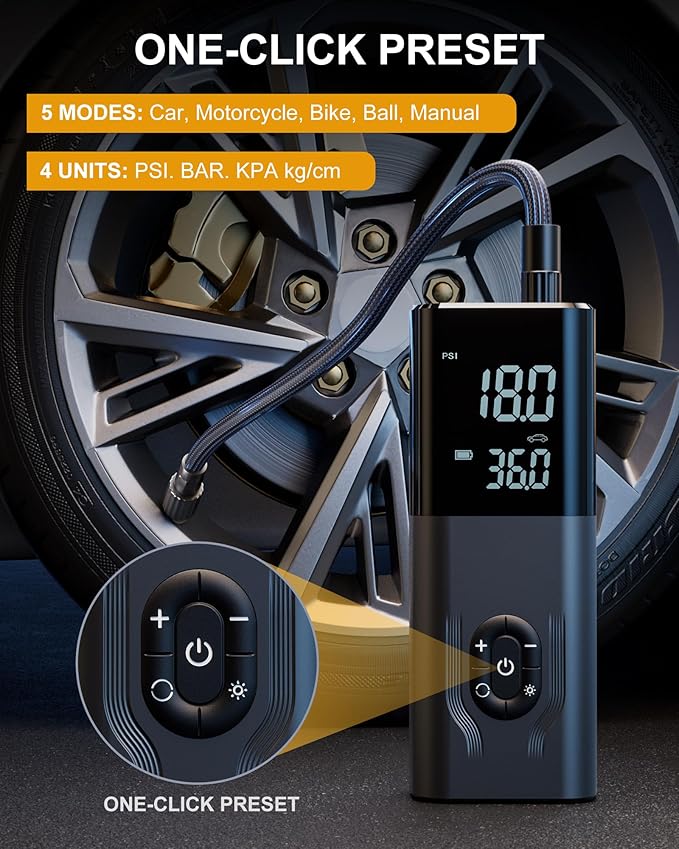 Tire Inflator Portable Air Compressor, 180PSI Cordless Air Compressor, 6X Faster Air Pump with Digital Pressure Gauge, Tire Pump with Dual Mode Inflation for Car, Motorcycle, Bicycle and Ball