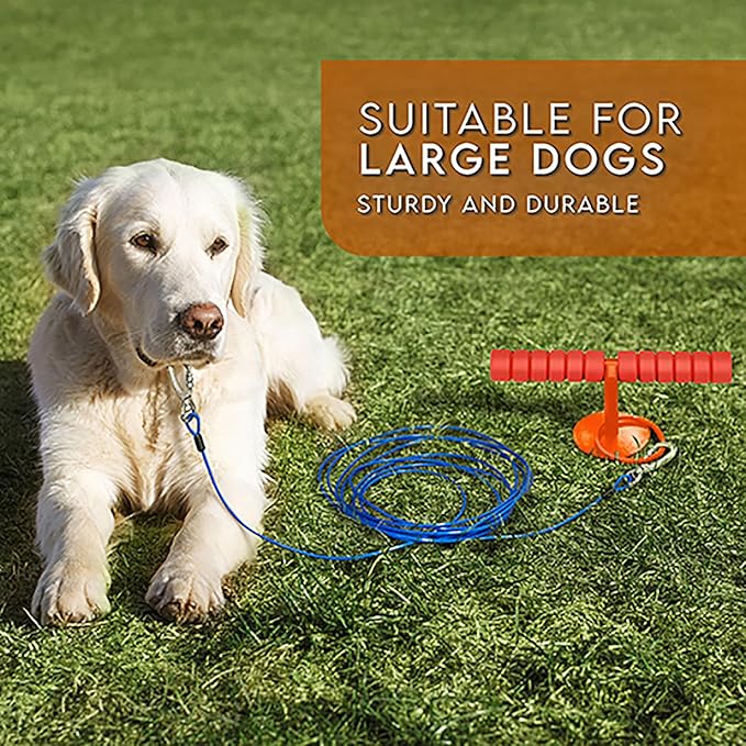 Heavy Duty 10FT Dog Tie Out Cable and Stake for Large Dogs, Dog Tie Out Stake and Cable Anchor for Dogs Up to 200 lbs,for Yard, Beach, Outdoor (Orange)
