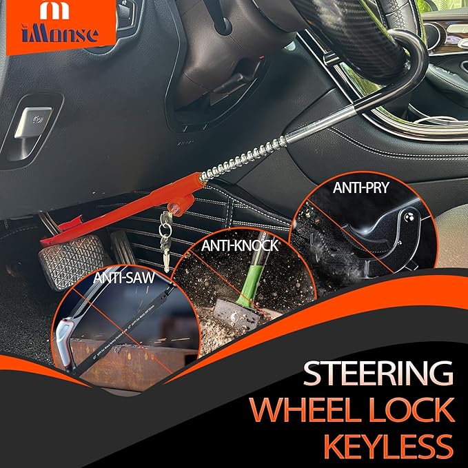 Steering Wheel Lock Anti-Theft Car Device, Steering Wheel Pedal Brake Lock Retractable Hook Car Security Products Universal Fit(Red)