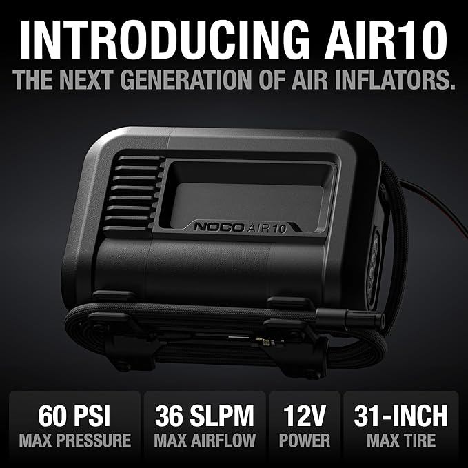 NOCO AIR10: UltraFast 10A Tire Inflator - 12V Portable Air Compressor Pump – 36 SLPM Airflow Inflates 0–40 PSI in 3.8 Minutes – Digital Gauge + Auto-Shutoff