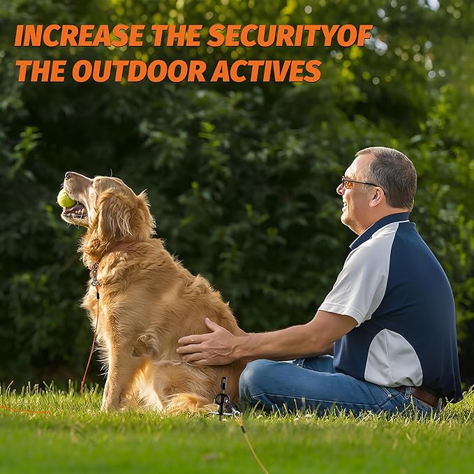 15" Heavy Duty Steel Dog Stake - 9mm Solid Anchor for Dogs Up to 120 lbs - 30FT Orange Tether-Yard, Camping, Outdoor Use (Black, 30ft Cable and Stake)