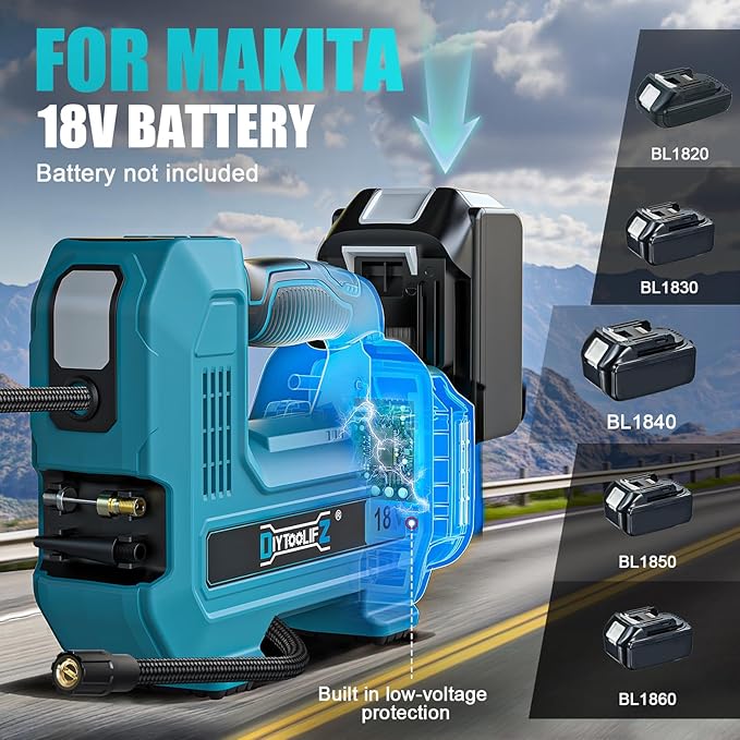 160PSI Cordless Tire Inflator Compatible with Makita 18V Air Compressor, Portable Air Pump Automatic Shut Off, LED Light, Digital Pressure Gauge for Cars Motorcycles Bike Ball(Bare Tool)