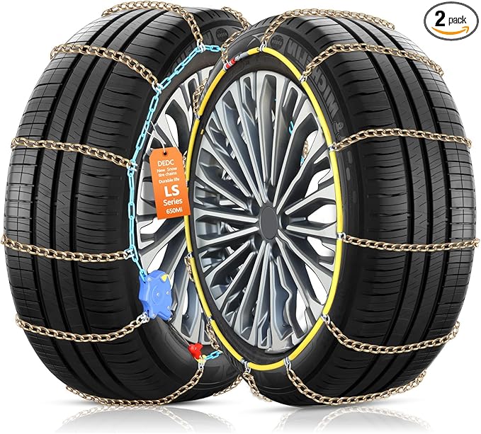 DEDC Auto Lock Snow Tire Chains,50s Quick Easy,Enhanced Manganese Steel Alloy,Endurance Life 650 Mi,Icy Snowy Road Tire Traction for Car and SUV 225 235 245 255 275 Set of 2 (LS1520)