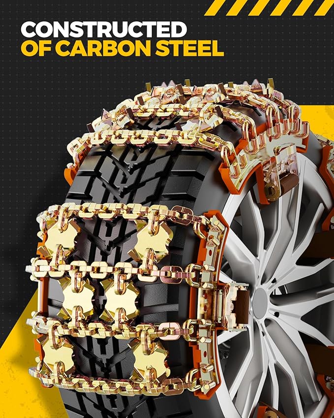 KYX Upgrade Alloy Steel Tire Chains for Car/SUV/Pickup Truks, Adjustable Universal Emergency Snow Chains for Pickup Trucks and Off-road SUV Car Tires 235 245 255 265 275 285 - Set of 6, Alloy Steel