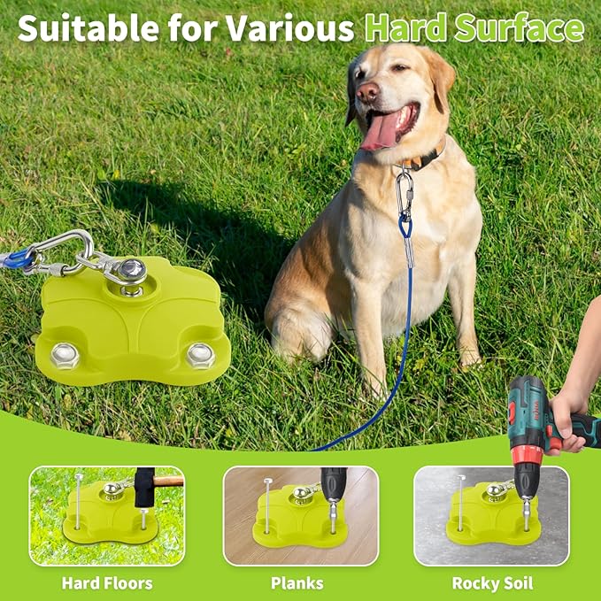 Dog Stakes for Outside & Yard - Heavy Duty Dog Tie Out Stake with 20FT Cable, 720° Anti-Tangle System & Locking Carabiners - Camping Composite Materials Ground Anchor(Dog Stake + 20ft Cable)