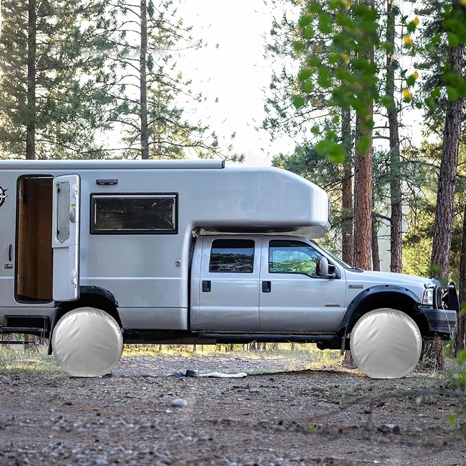 Explore Land Weatherproof Tire Covers 4 Pack Alumium Wheel Protector for Truck, SUV, Trailer, Camper, RV,S (Fits Diameter 26"-28.75"), Silver, Set of 4