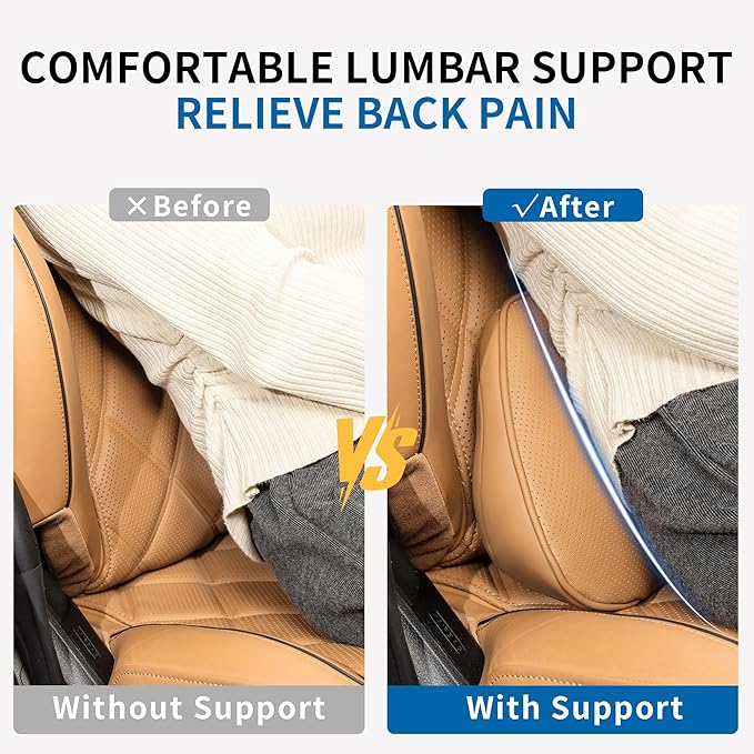 Lumbar Support Pillow for Car Seat, Office Chair Leather Memory Foam Lower Back Cushion for Back Pain Relief Improve Posture, Ergonomic Back Rest for Gaming Chair, Palomino, 1PC
