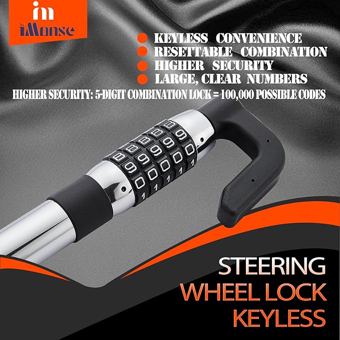 Steering Wheel Lock Anti-Theft Car Device, Steering Wheel Pedal Brake Password Lock, Steering Wheel to Pedal Within 17Inch to 33Inch Black