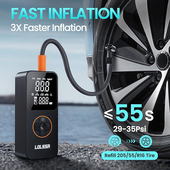 Tire Inflator Portable Air Compressor-Air Pump 150PSI Cordless Electric for Car, Motorcycle, Bike, Ball, with Tire Gauge Pressure, Dual-Use Type (Obsidian)