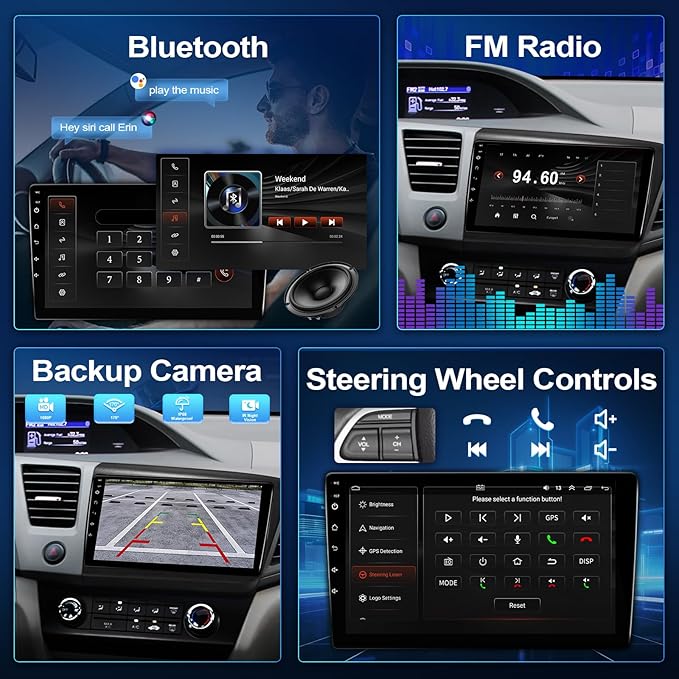 Leadfan Car Radio Stereo for Honda Civic 2012 Compatible with Wireless Apple Carplay Android Auto, 9 Inch Touchscreen GPS Navigation WiFi Bluetooth Backup Camera MirrorLink Mic 2+32G