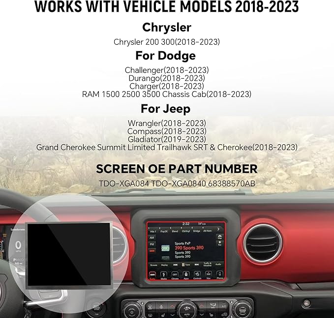 TDO-XGA084 Upgraded Digitizer for 8.4” Uconnect 4 4C UAQ Jeep Dodge RAM Chrysler 2018-2023 LCD Touch Screen Radio Navigation Display Monitor TDO-XGA0840 68388570AB, No Glue, Easy Install