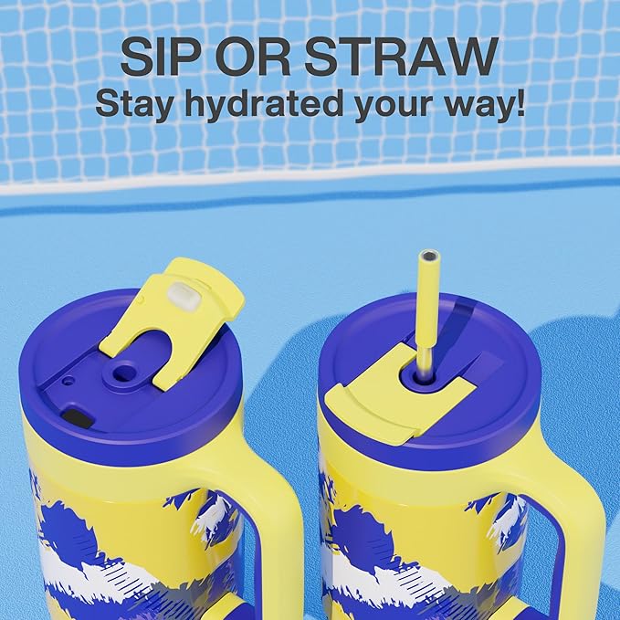 POWCAN 40 oz Tumbler with Handle, 2-in-1 Straw and Sip Lid, Leakproof, Dishwasher Safe, Insulated Stainless Steel Travel Coffee Mug, Keeps Cold for 34 Hours, Fits in Car Cup Holder (Rise to Glory)