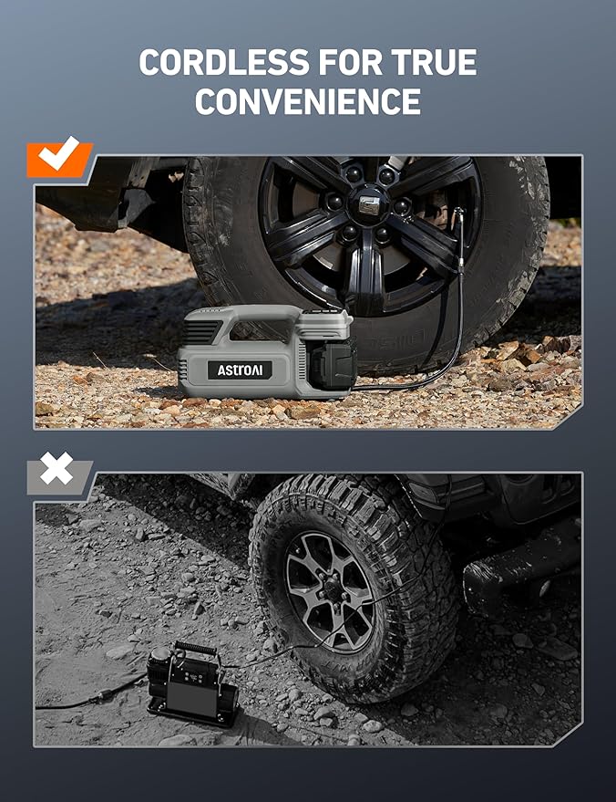 AstroAI TC4 Portable Air Compressor Tire Inflator, 470W 18V Cordless Air Pump for Truck Tires with 4000mAh Battery, 150PSI Heavy Duty Air Compressor with Digital Display for Car, RVs, SUV Gray