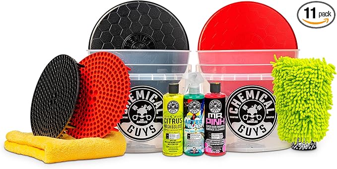 Chemical Guys HOL129 Best Two Car Wash Bucket Kit to Wash & Dry (11 Items Including 3 16 oz. Chemicals)
