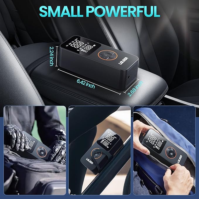 Tire Inflator Portable Air Compressor-Air Pump 150PSI Cordless Electric for Car, Motorcycle, Bike, Ball, with Tire Gauge Pressure, Dual-Use Type (Obsidian)