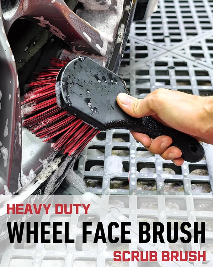 8PCS Wheel Cleaning Kit with Microfiber Brush & Rubber Grip Tire Brush, Twist Loop Drying Towel, Detailing Brush, Applicator for Car Rim and Tire Care