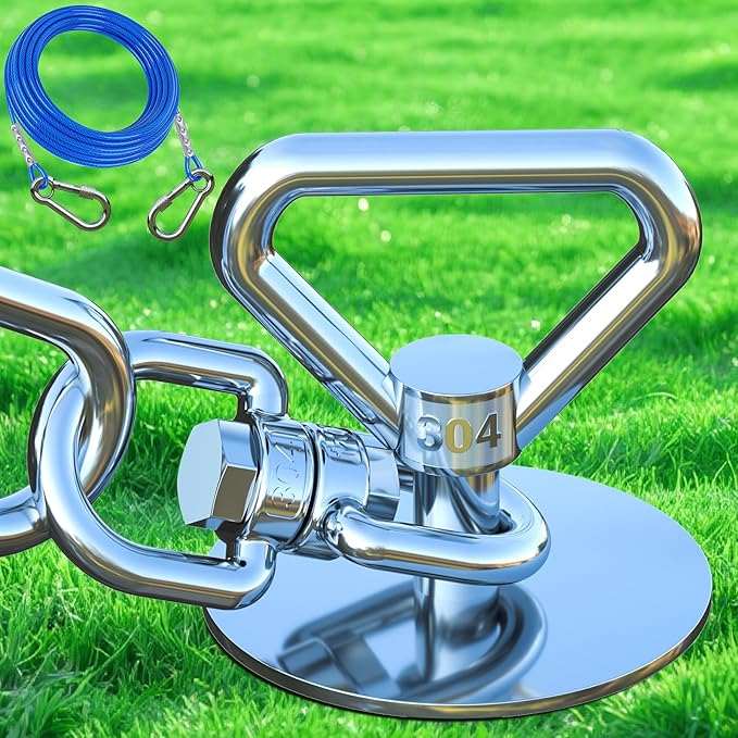 Dog Tie Out Cable and Stake,with 30FT Heavy Duty Cable,360° Swivel Dog Run Stake-No Tangle-Runner for Yard,-Suitable for Up to 150 lbs- Idela for Yard Outdoor Camping