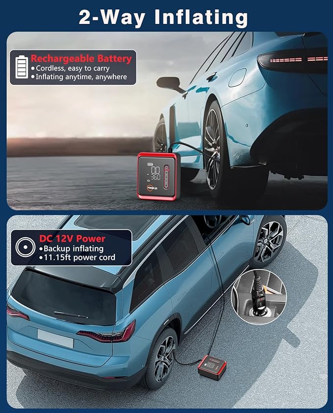 Tire Inflator Portable Air Compressor - KEEPUP 150 PSI Cordless Air Pump with Rechargeable Battery for Car Tires Ebike Motorcycles Bicycles Balls with Tire Gauge Pressure, Dual-Use Type