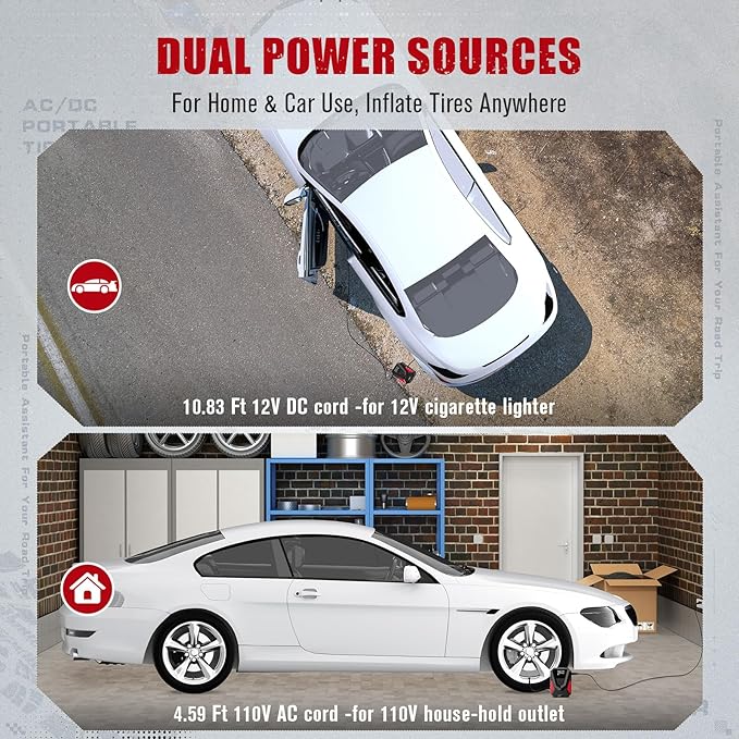 AVID POWER Tire Inflator Portable Air Compressor AC/DC, Automatic Tire Inflator with Gauge, 12V, 110V Small Air Compressor, Portable Air pump for Car Tires, Bikes, Motorcycles, Small inflatables