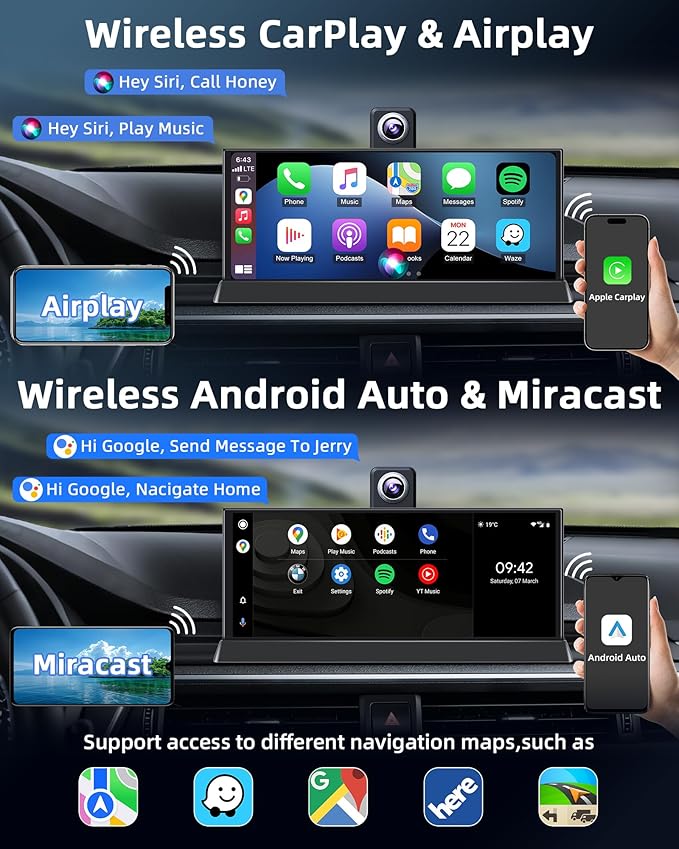 11.26'' Apple CarPlay Screen for Car Tablet Pro Max 2025 Wireless Car Play Android Auto Screen 4K Dash Cam with 350° Rotatable Lens Bluetooth/GPS Navigation/Voice Control Unique Bracket