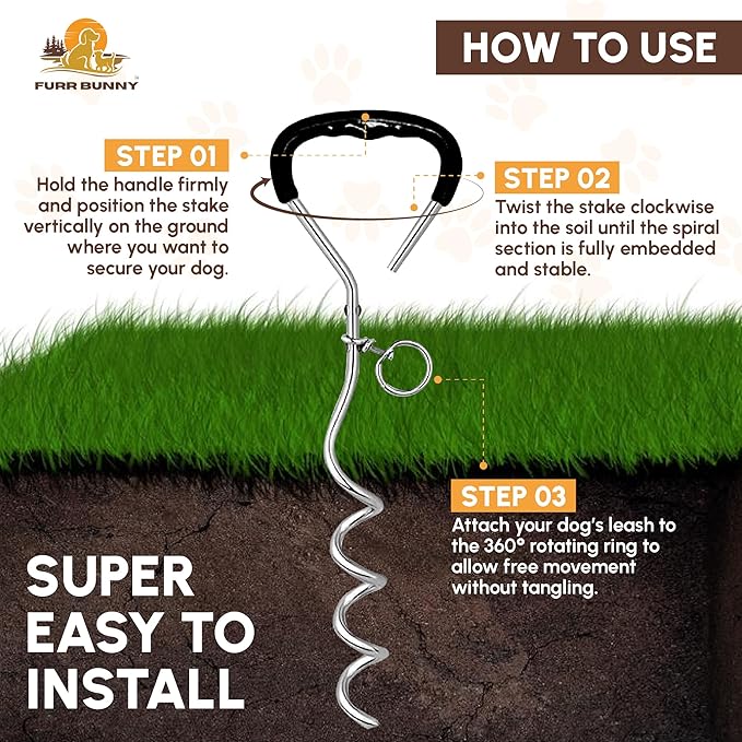 Heavy Duty Dog Tie Out Cable and Stake for Large to Extra Large Dogs Upto 150 LBs – Anti-Tangle, Rust-Resistant, 360° Swivel Leash System – 18 Inches Spiral Anchor and 7mm 30 FT Long Leash