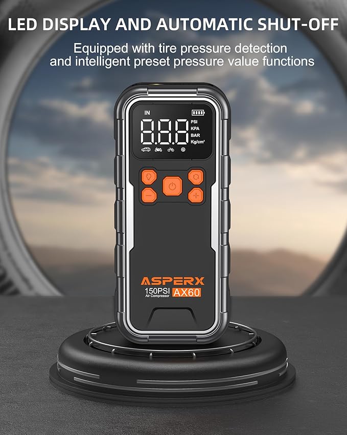 Tire Inflator Portable Air Compressor, 150PSI Cordless Air Pump for Car Tires, 3X Faster Air inflator Tire Pump with Digital Pressure Gauge and Emergency LED Light for Motorcycle Bike Ball Car