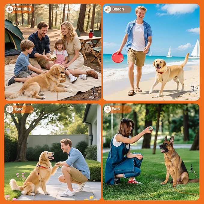 15" Heavy Duty Steel Dog Stake - 9mm Solid Anchor for Dogs Up to 120 lbs - 30FT Orange Tether-Yard, Camping, Outdoor Use (Black, 30ft Cable and Stake)